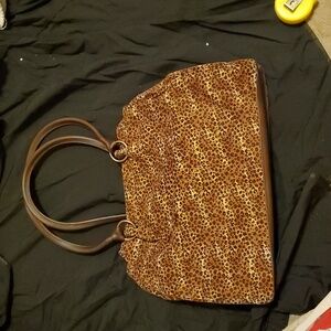 Casual  Animal Print  Woven Handbag With Brown Faux Leather Handles